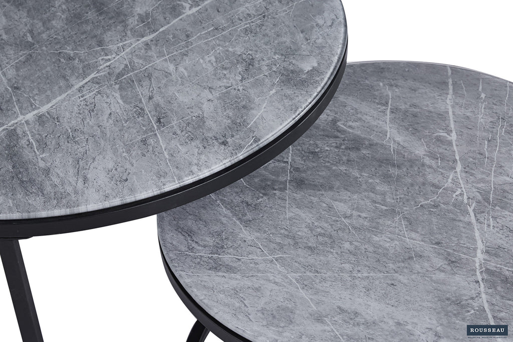 Rousseau Boston Salontafel – Glas & MDF – Steen Grijs – Ø80 x H45 cm